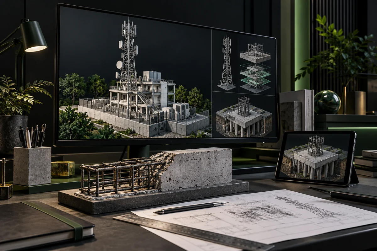 Engineering workstation with structural modelling and concrete detail