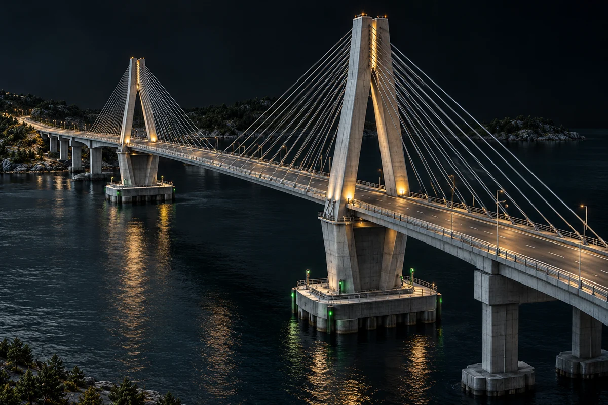 Cable-stayed bridge with piers, deck and inspection sensors